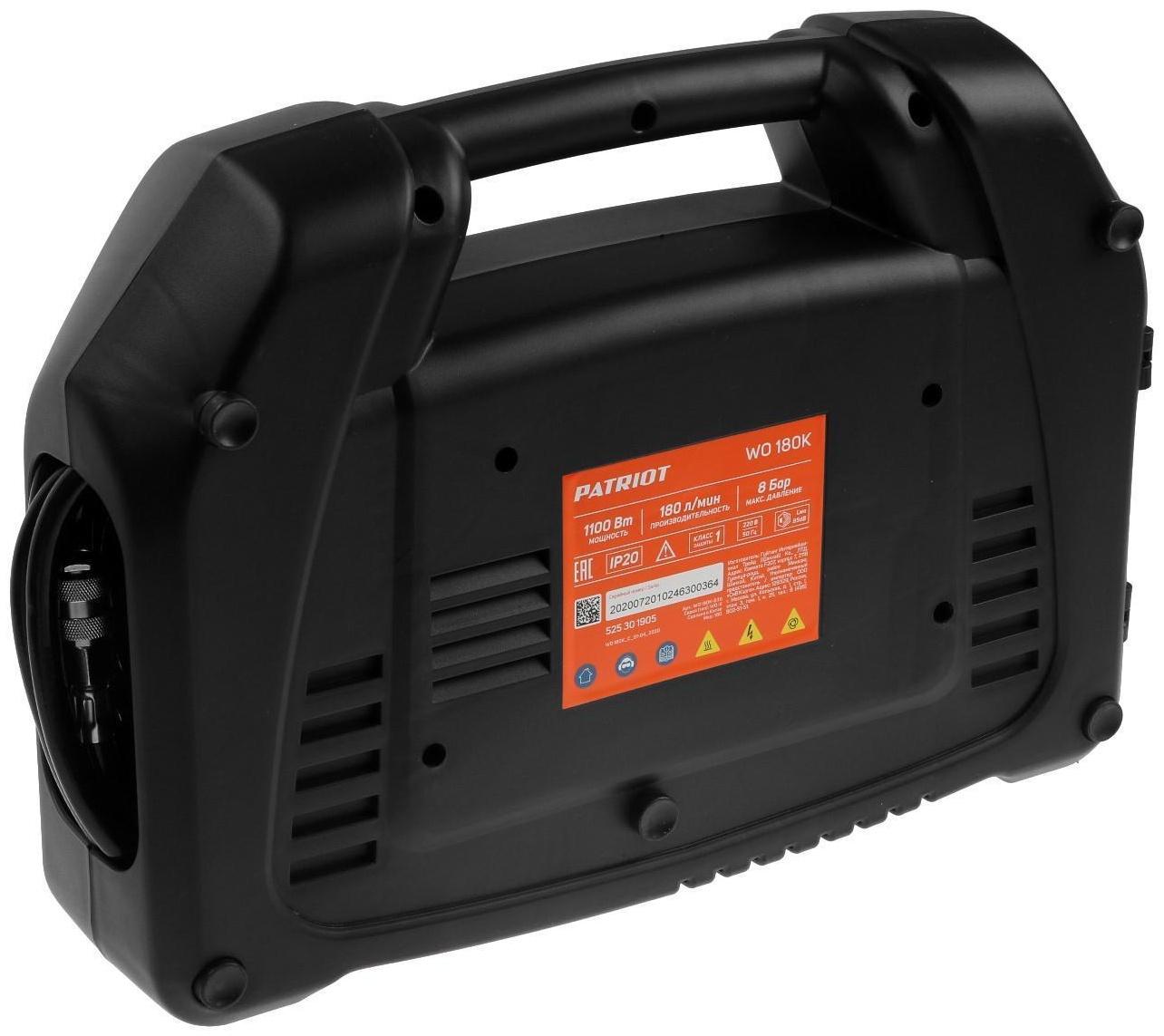 Компрессор Patriot WO 180K, поршневой, безмасляный, 1100 Вт, 180 л/мин, 8 бар, 1/4