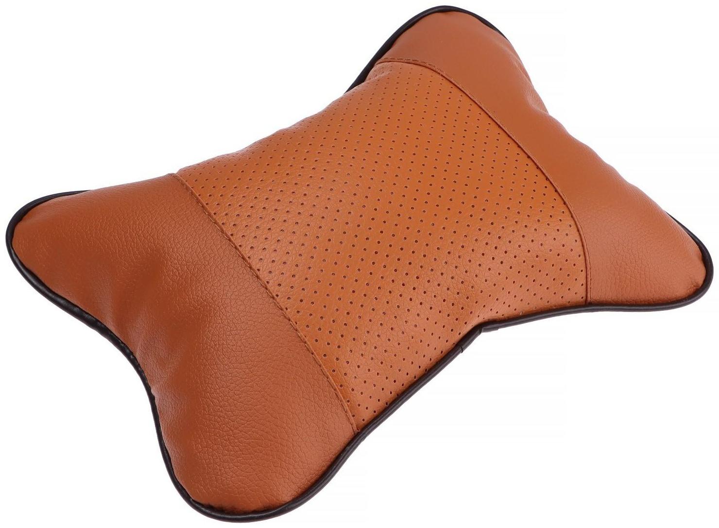 Подушка автомобильная для шеи, экокожа, 18×25 см, коричневый