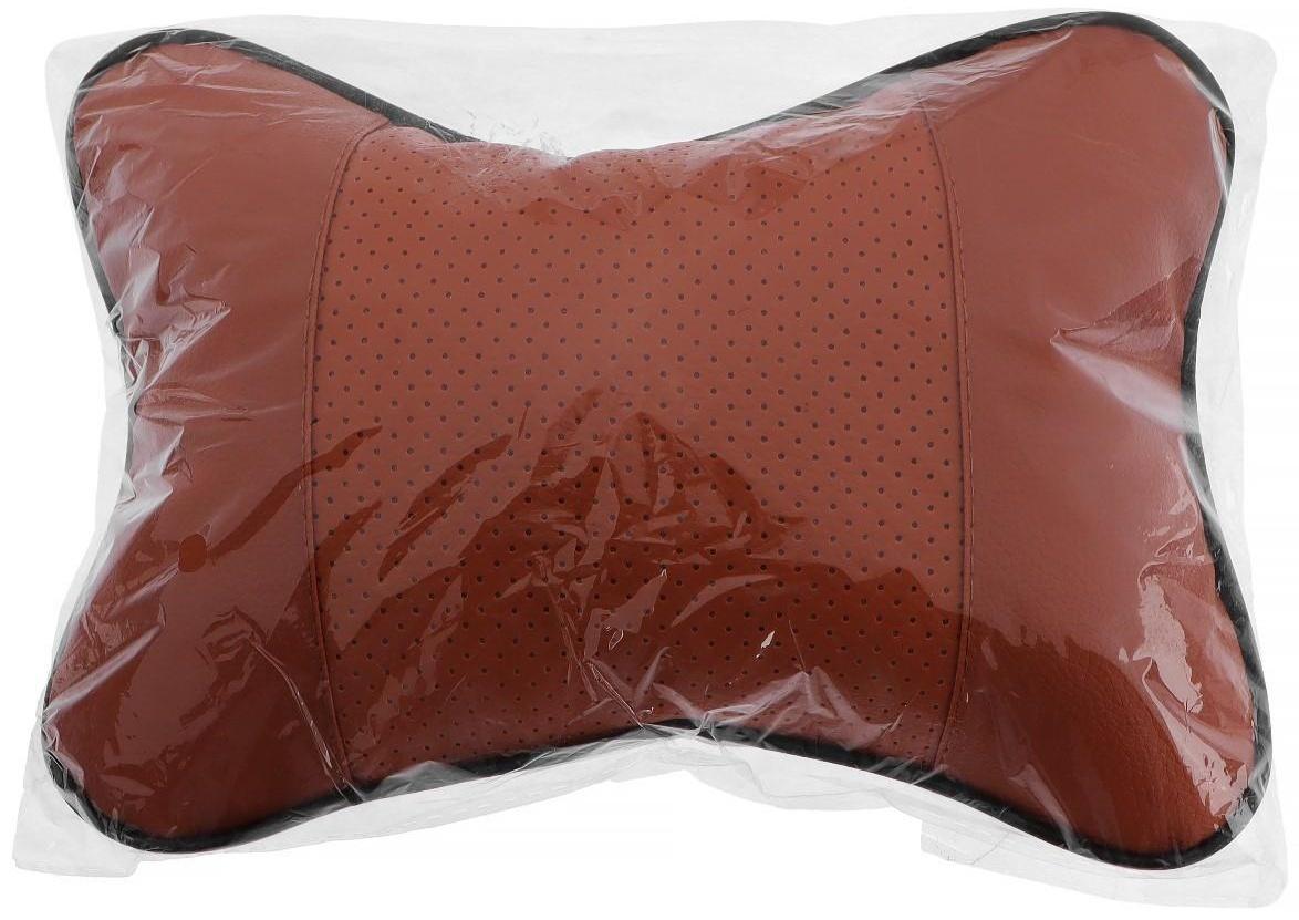 Подушка автомобильная для шеи, экокожа, 18×25 см, коричневый