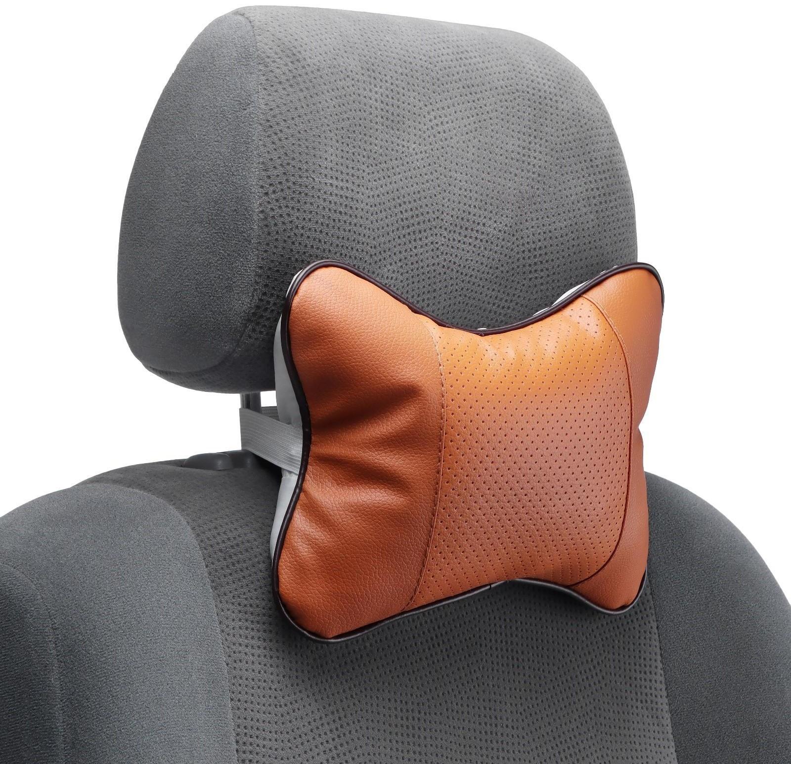 Подушка автомобильная для шеи, экокожа, 18×25 см, коричневый