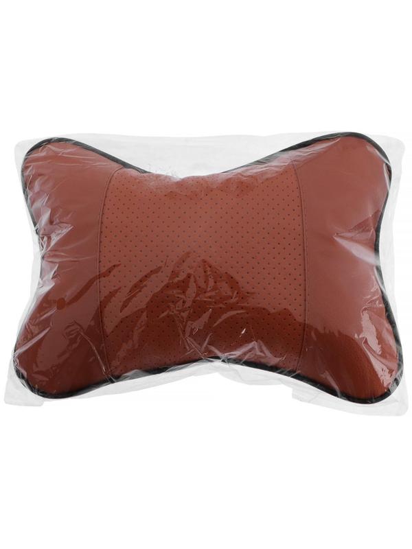 Подушка автомобильная для шеи, экокожа, 18×25 см, коричневый