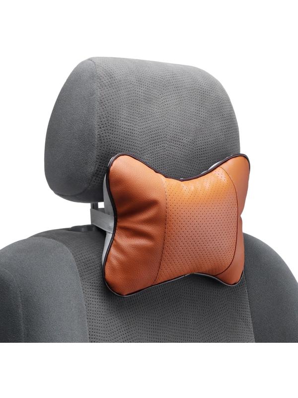 Подушка автомобильная для шеи, экокожа, 18×25 см, коричневый