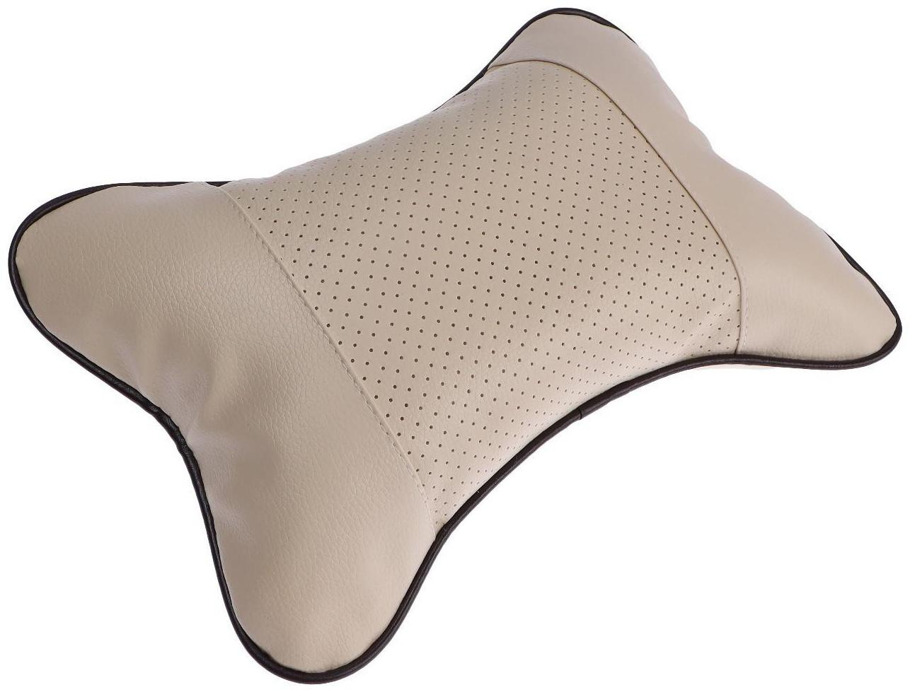 Подушка автомобильная для шеи, экокожа, 18×25 см, бежевый