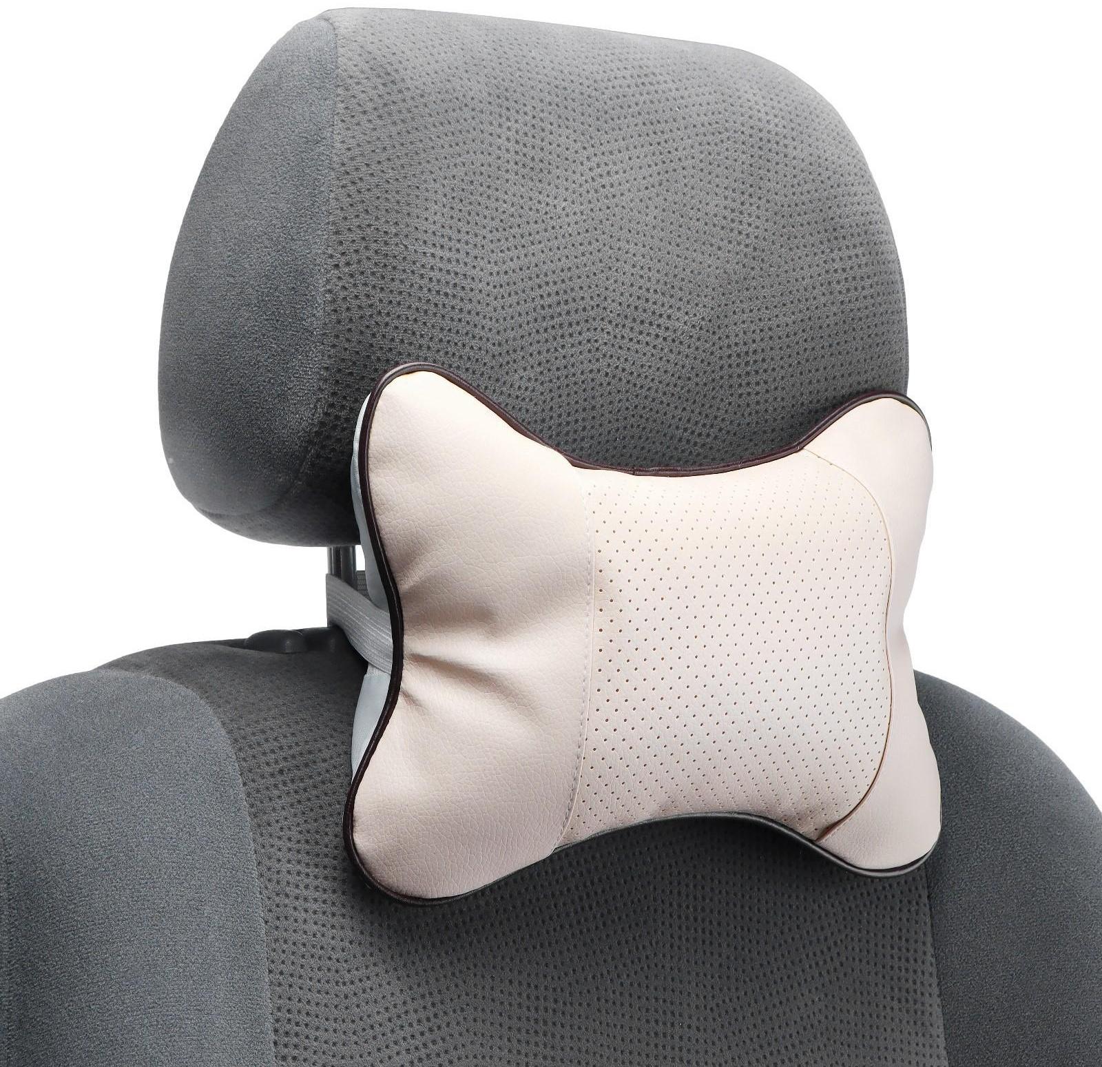 Подушка автомобильная для шеи, экокожа, 18×25 см, бежевый