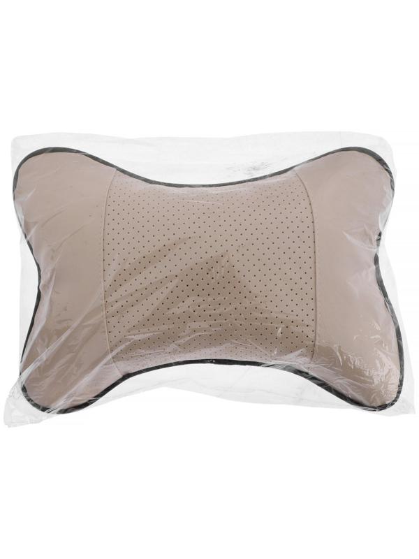 Подушка автомобильная для шеи, экокожа, 18×25 см, бежевый
