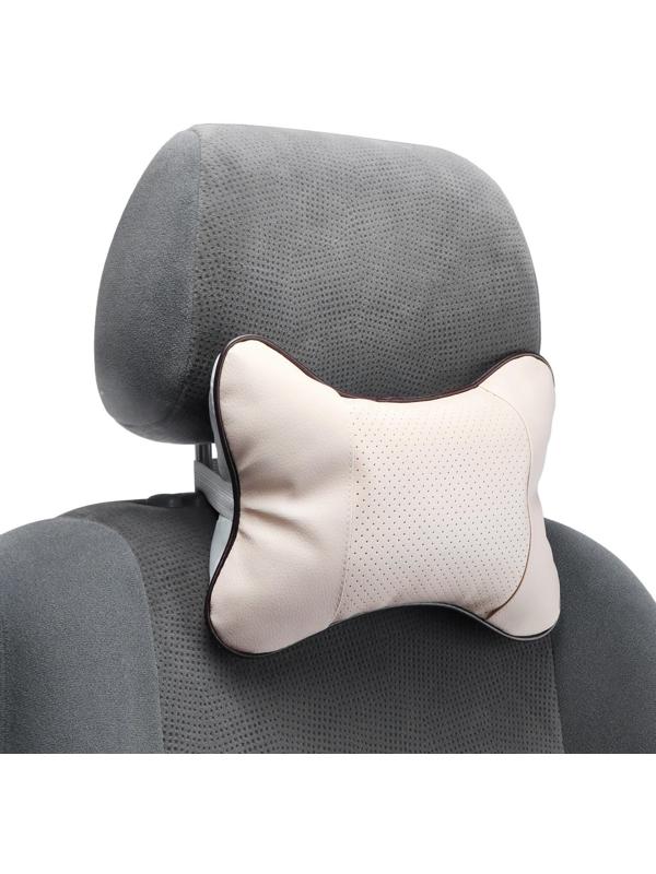 Подушка автомобильная для шеи, экокожа, 18×25 см, бежевый