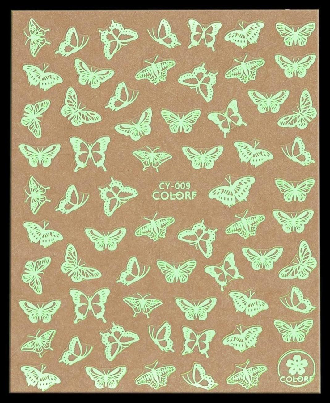 Наклейки для ногтей «Бабочки», флуоресцентные