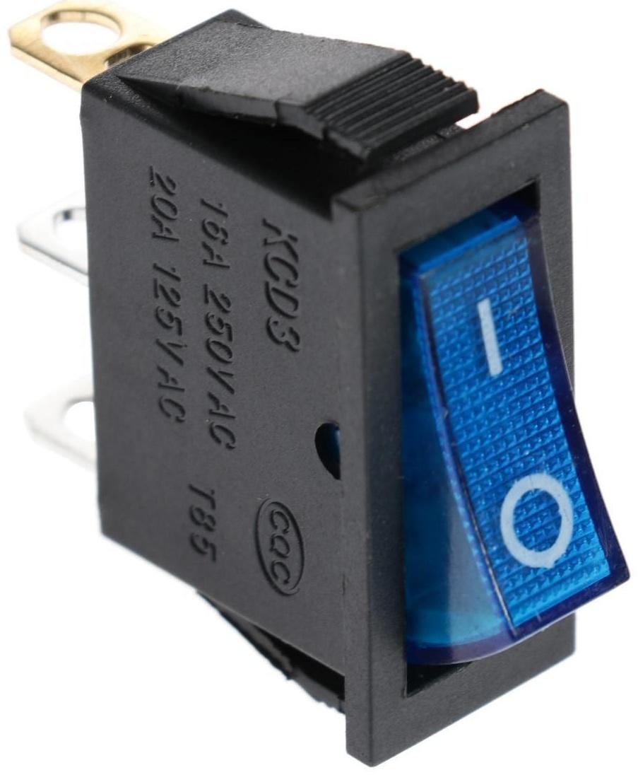 Клавишный выключатель, 250 В, 15 А, ON-OFF, 3с, синий, с подсветкой