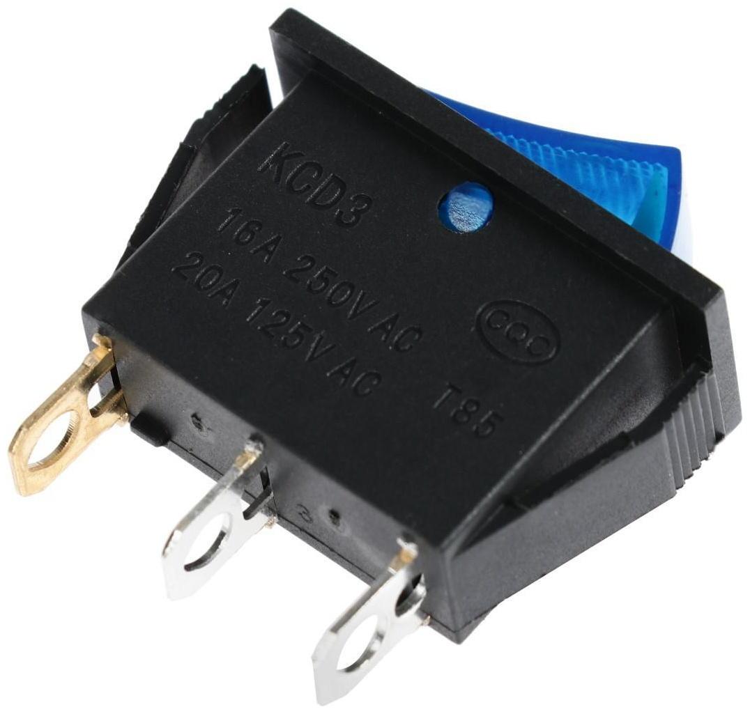 Клавишный выключатель, 250 В, 15 А, ON-OFF, 3с, синий, с подсветкой