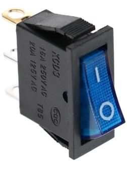 Клавишный выключатель, 250 В, 15 А, ON-OFF, 3с, синий, с подсветкой