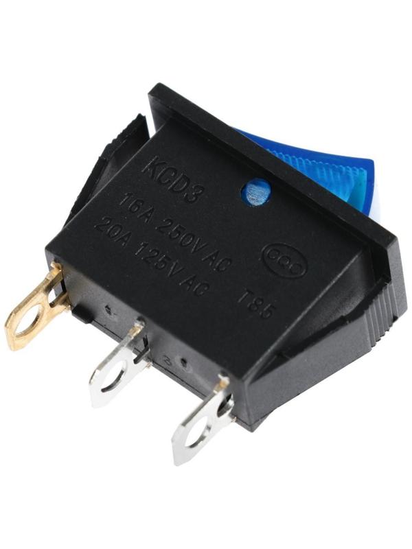 Клавишный выключатель, 250 В, 15 А, ON-OFF, 3с, синий, с подсветкой