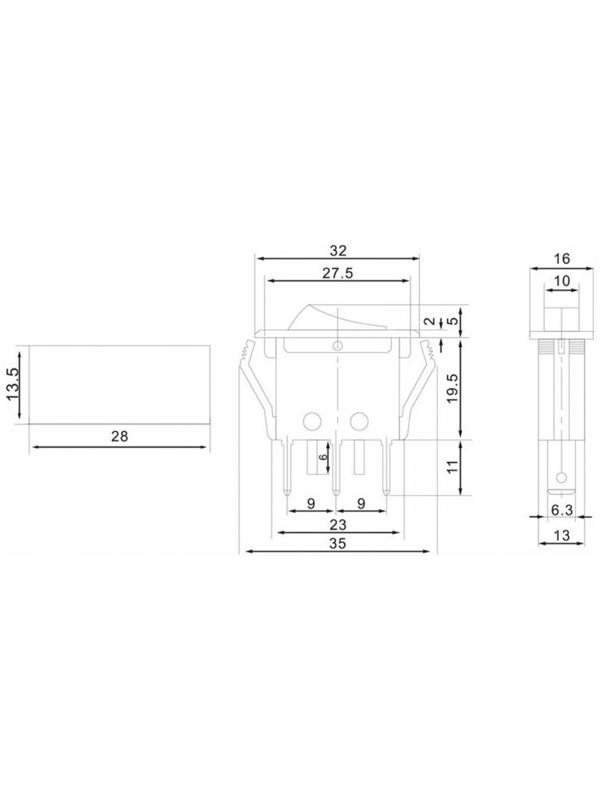 Клавишный выключатель, 250 В, 15 А, ON-OFF, 3с, синий, с подсветкой