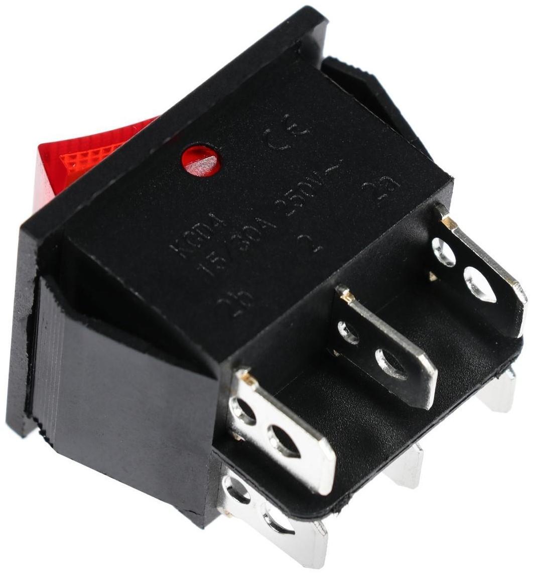 Клавишный выключатель, 250 В, 15 А, ON-OFF-ON, 6с, красный, с подсветкой