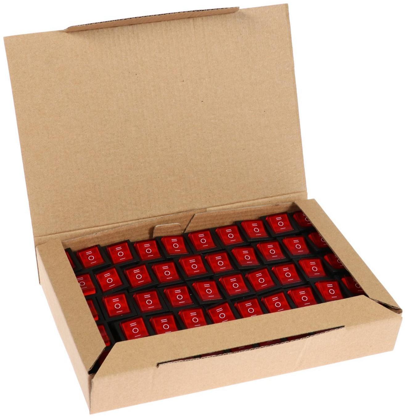 Клавишный выключатель, 250 В, 15 А, ON-OFF-ON, 6с, красный, с подсветкой