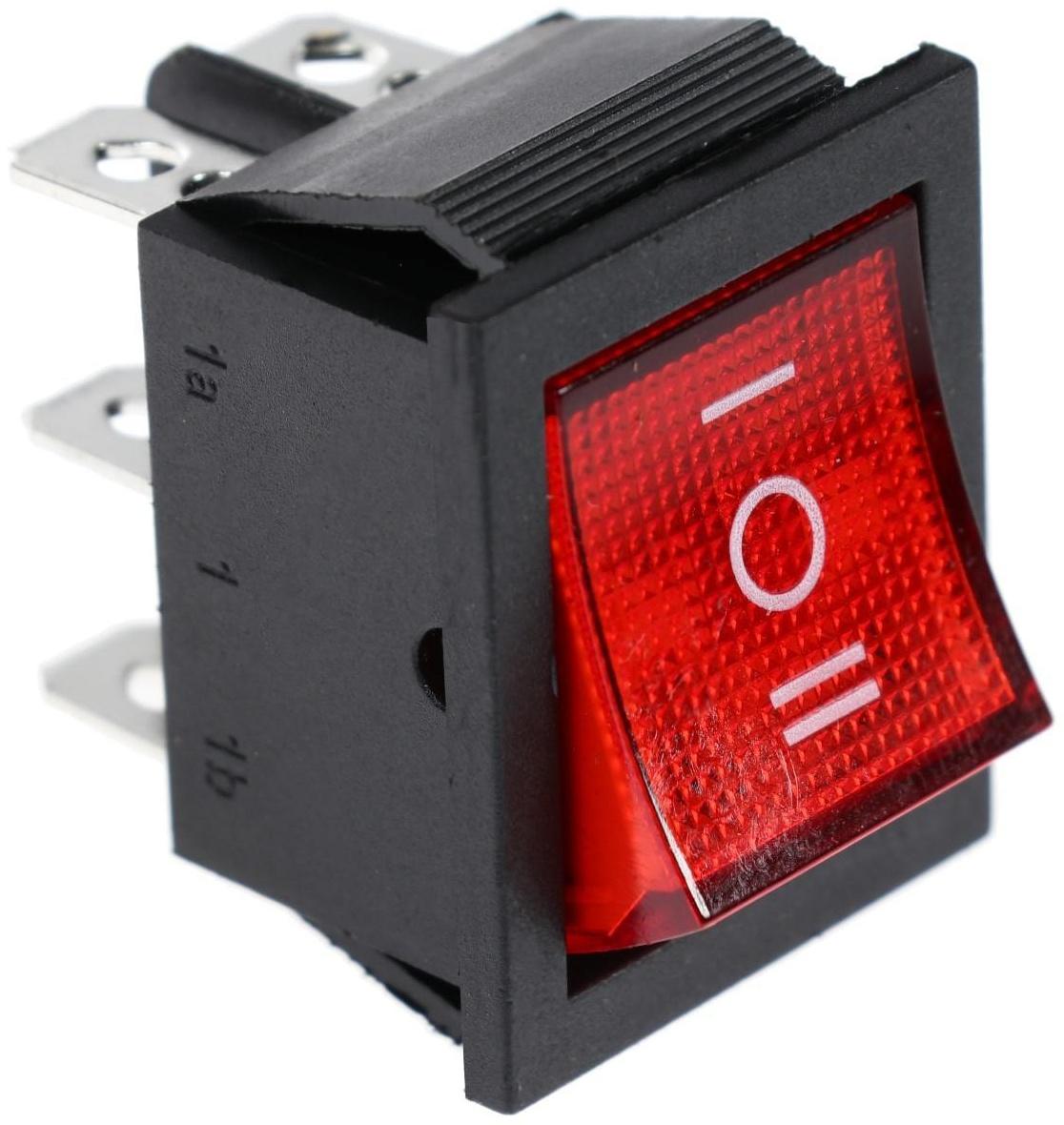 Клавишный выключатель, 250 В, 15 А, ON-OFF-ON, 6с, красный, с подсветкой
