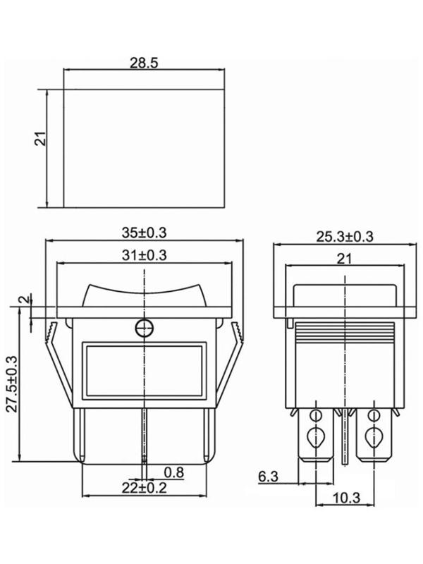 Клавишный выключатель, 250 В, 15 А, ON-OFF-ON, 6с, красный, с подсветкой