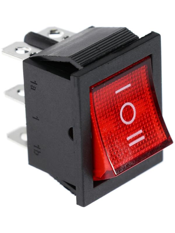 Клавишный выключатель, 250 В, 15 А, ON-OFF-ON, 6с, красный, с подсветкой