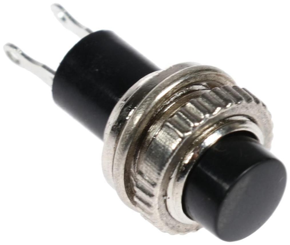 Выключатель-кнопка, 250 В, 2 А, ON-OFF, 2с, d=10,2 мм, без фиксации, металл, черная