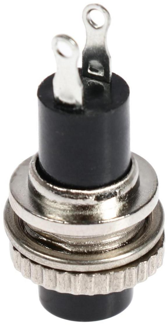 Выключатель-кнопка, 250 В, 2 А, ON-OFF, 2с, d=10,2 мм, без фиксации, металл, черная