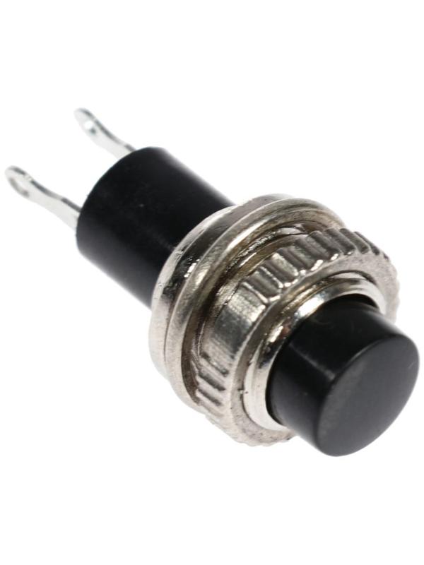 Выключатель-кнопка, 250 В, 2 А, ON-OFF, 2с, d=10,2 мм, без фиксации, металл, черная