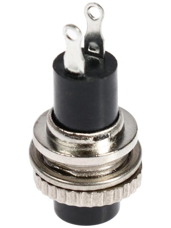 Выключатель-кнопка, 250 В, 2 А, ON-OFF, 2с, d=10,2 мм, без фиксации, металл, черная