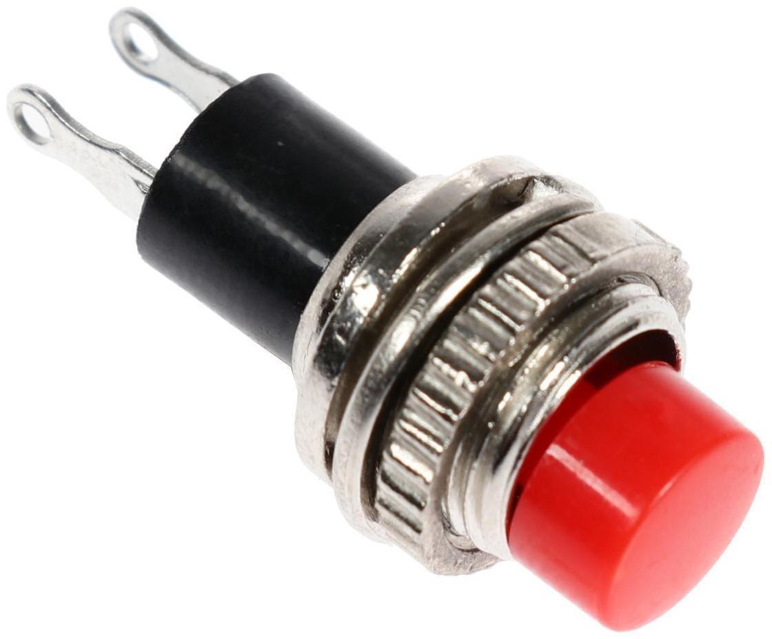 Выключатель-кнопка, 250 В, 2 А, ON-OFF, 2с, d=10,2 мм, без фиксации, металл, красная