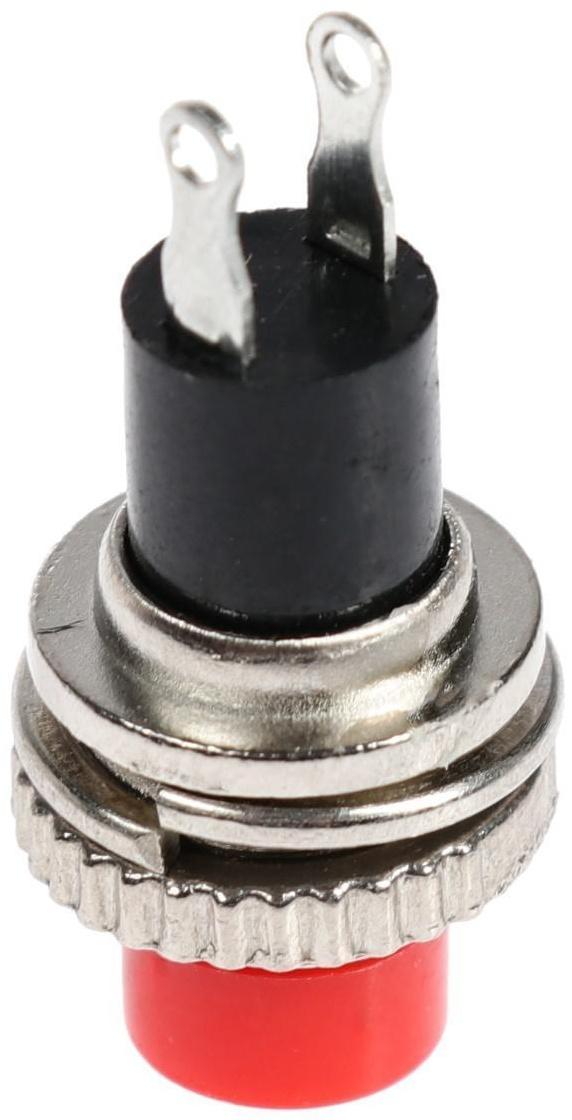 Выключатель-кнопка, 250 В, 2 А, ON-OFF, 2с, d=10,2 мм, без фиксации, металл, красная