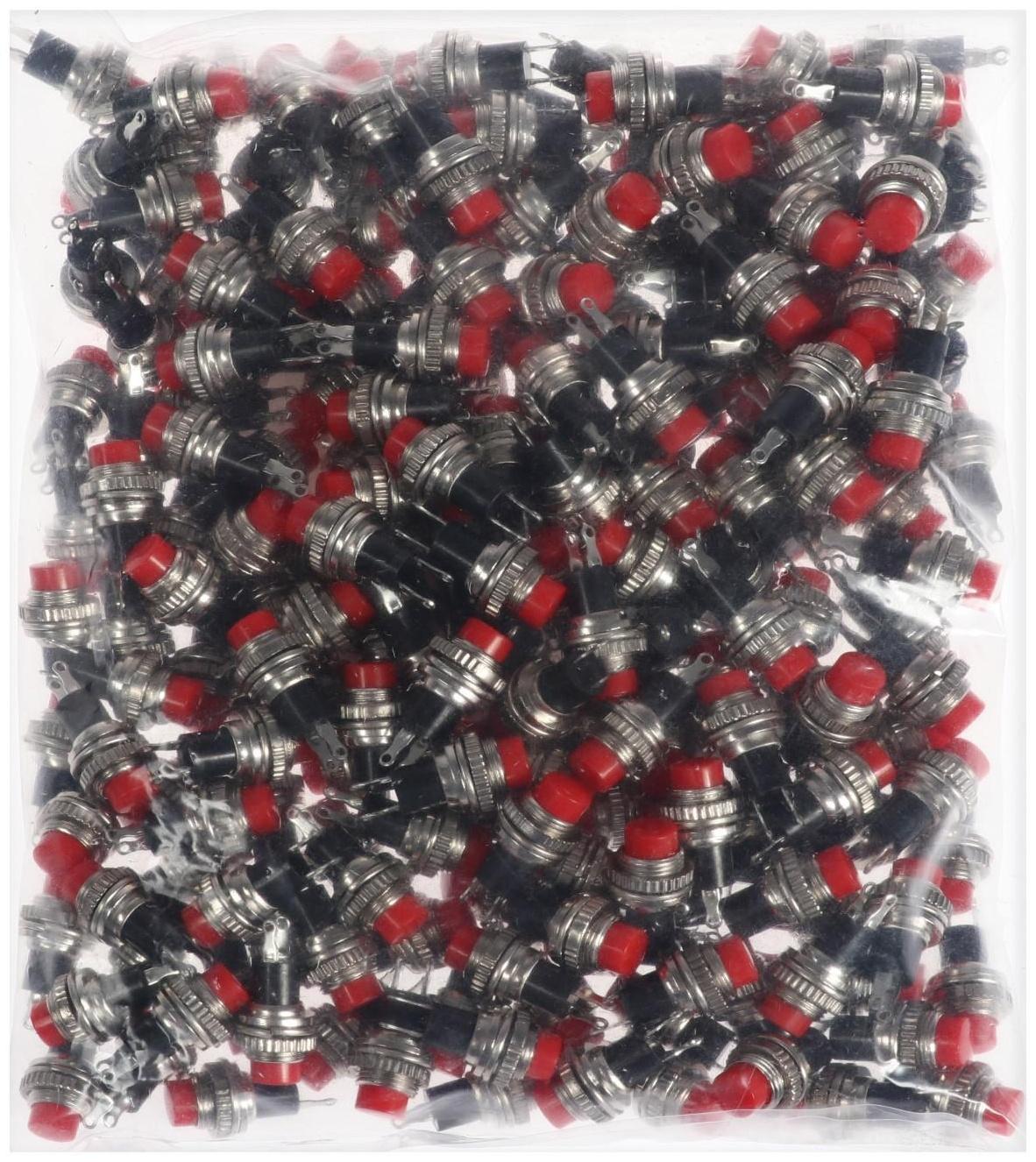 Выключатель-кнопка, 250 В, 2 А, ON-OFF, 2с, d=10,2 мм, без фиксации, металл, красная