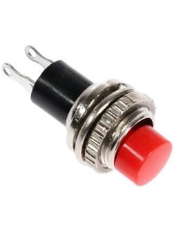 Выключатель-кнопка, 250 В, 2 А, ON-OFF, 2с, d=10,2 мм, без фиксации, металл, красная