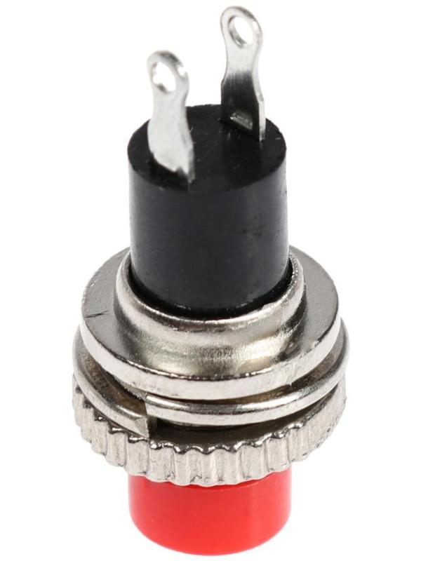 Выключатель-кнопка, 250 В, 2 А, ON-OFF, 2с, d=10,2 мм, без фиксации, металл, красная