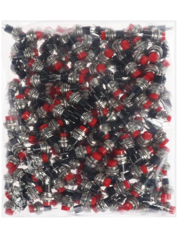 Выключатель-кнопка, 250 В, 2 А, ON-OFF, 2с, d=10,2 мм, без фиксации, металл, красная