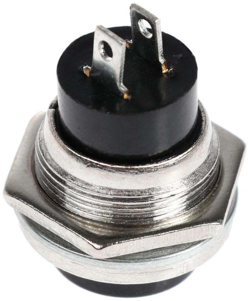 Выключатель-кнопка, 250 В, 2 А, ON-OFF, 2с, d=16,2 мм, без фиксации, металл, черная