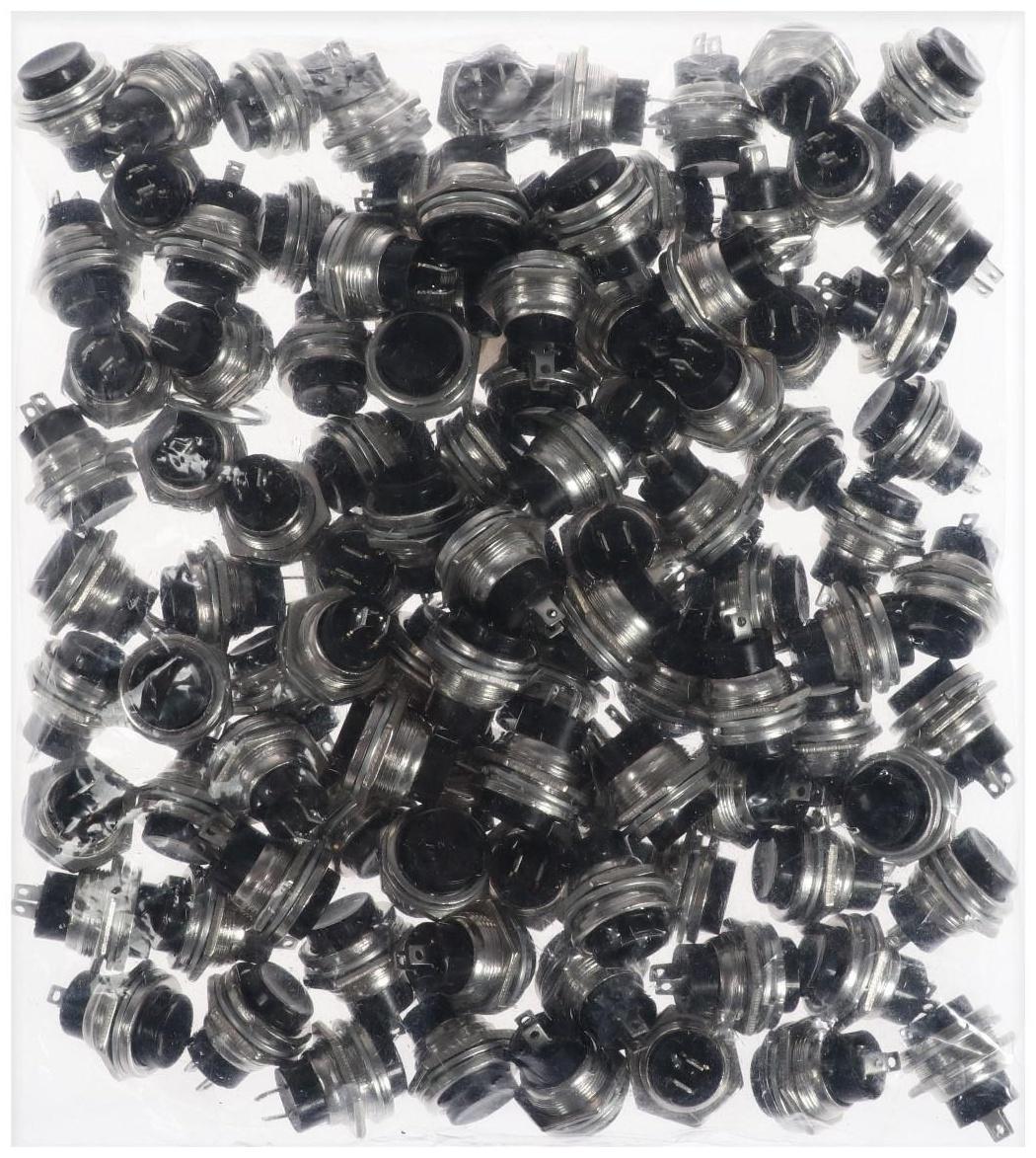 Выключатель-кнопка, 250 В, 2 А, ON-OFF, 2с, d=16,2 мм, без фиксации, металл, черная