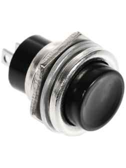 Выключатель-кнопка, 250 В, 2 А, ON-OFF, 2с, d=16,2 мм, без фиксации, металл, черная