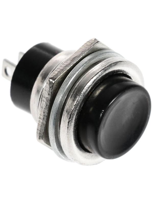 Выключатель-кнопка, 250 В, 2 А, ON-OFF, 2с, d=16,2 мм, без фиксации, металл, черная