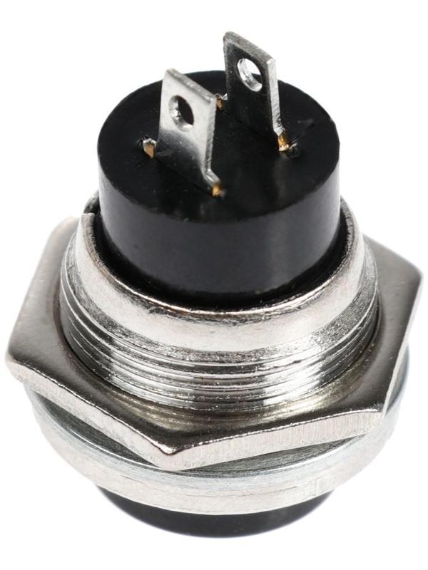 Выключатель-кнопка, 250 В, 2 А, ON-OFF, 2с, d=16,2 мм, без фиксации, металл, черная