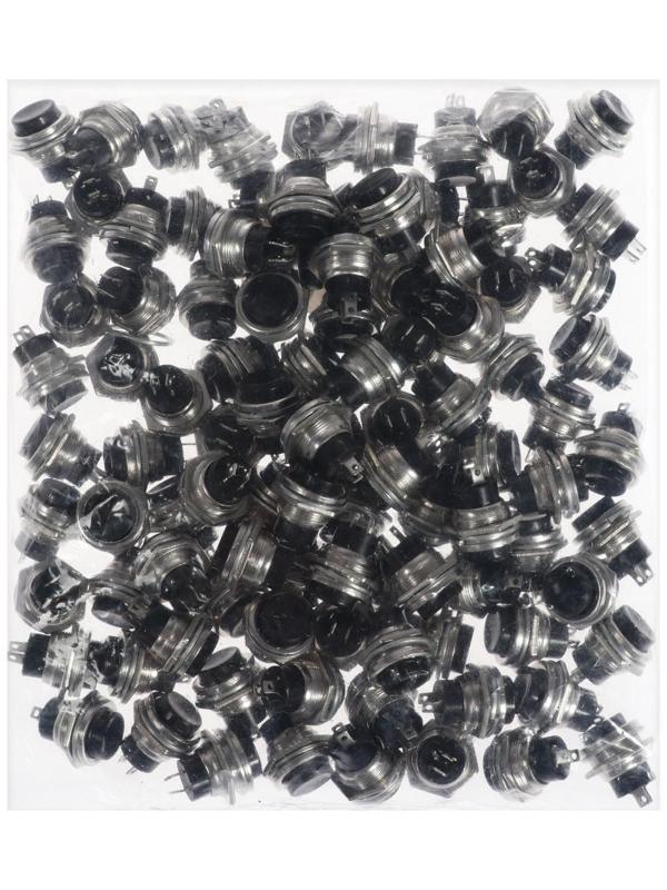 Выключатель-кнопка, 250 В, 2 А, ON-OFF, 2с, d=16,2 мм, без фиксации, металл, черная