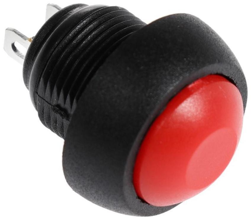Выключатель-кнопка, 250 В, 1 А, ON-OFF, 2с, d=12 мм, без фиксации, красная