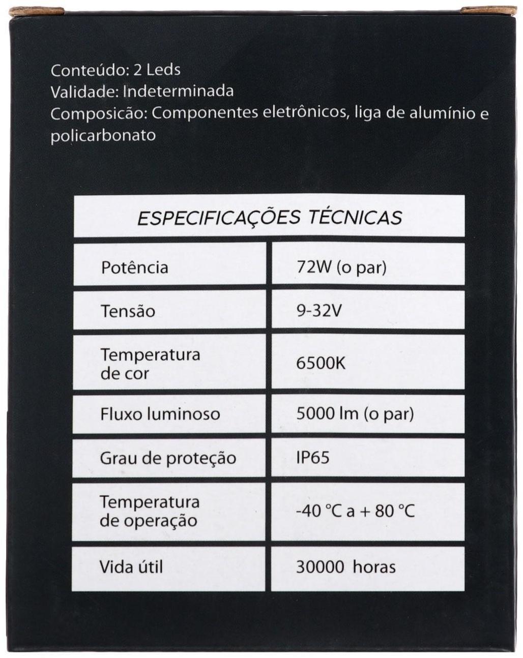 Автолампа светодиодная Н4, 72 Вт, 5000 Лм, 6500 К, IP65, набор 2 шт