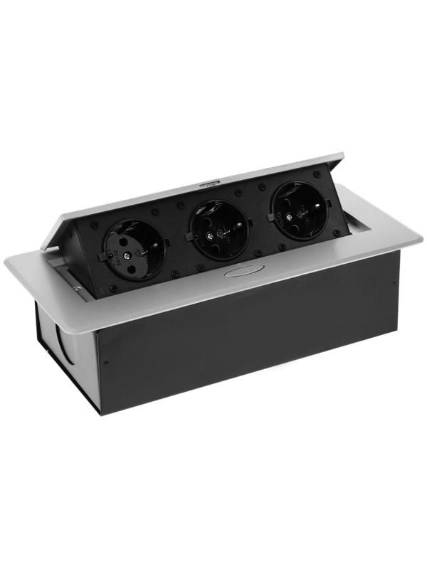 Розетка выдвижная, Luazon, 16 А, трехместная, в стол, провод 1.8 м, цвет серебро