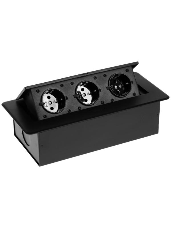 Розетка выдвижная, Luazon, 16 А, трехместная, в стол, горизонтальная, черная