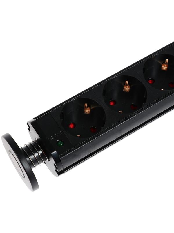 Розетка выдвижная, Luazon, 16 А, трёхместная, в стол, провод 1.8 м, черная