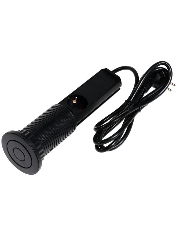 Розетка выдвижная, Luazon, 16 А, трёхместная, в стол, провод 1.8 м, черная