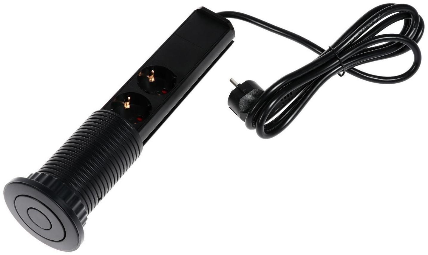 Розетка выдвижная, Luazon, 16 А, трёхместная, в стол, 2xUSB, 2.1 A, черная