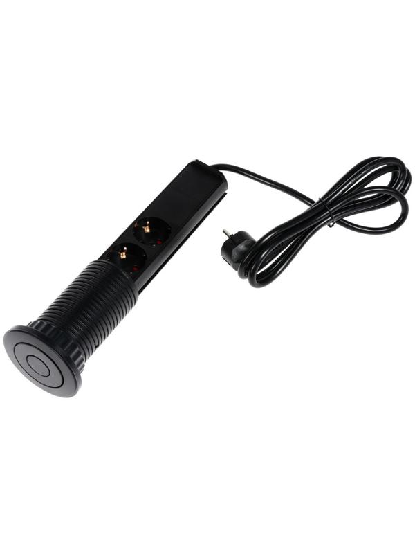 Розетка выдвижная, Luazon, 16 А, трёхместная, в стол, 2xUSB, 2.1 A, черная