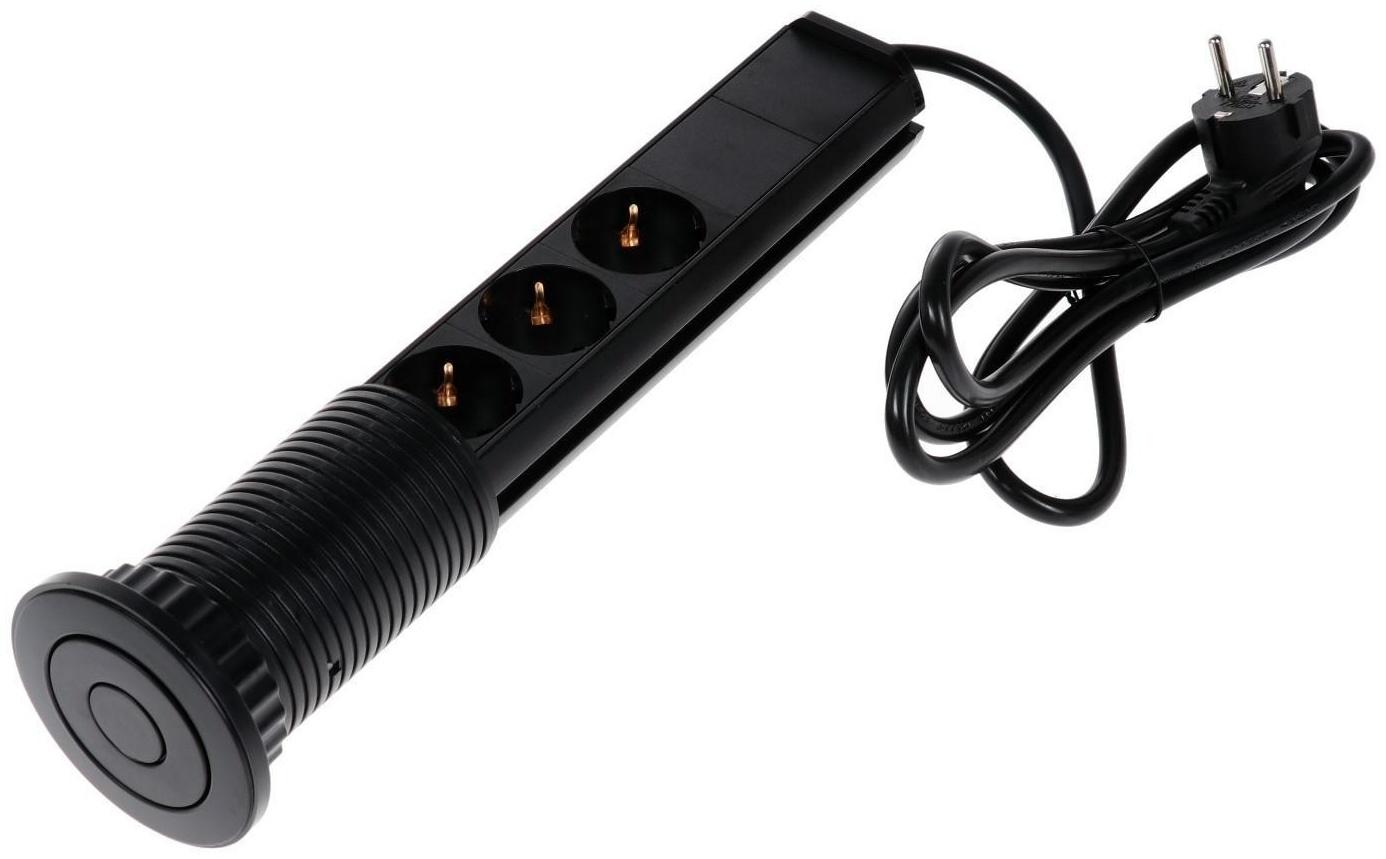 Розетка выдвижная, Luazon, 16 А, четырёхместная, в стол, 2xUSB, 2.1 A, черная