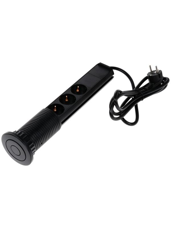 Розетка выдвижная, Luazon, 16 А, четырёхместная, в стол, 2xUSB, 2.1 A, черная