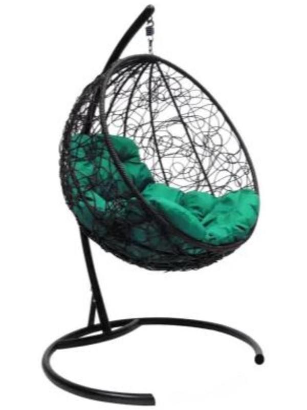 Подвесное кресло КОКОН «Круглое» зелёная подушка, стойка