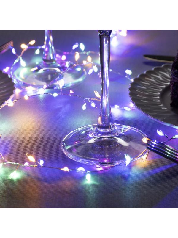 Гирлянда «Мишура» 1 м роса, IP20, серебристая нить, 100 LED, свечение мульти, 2 режима, AAх3