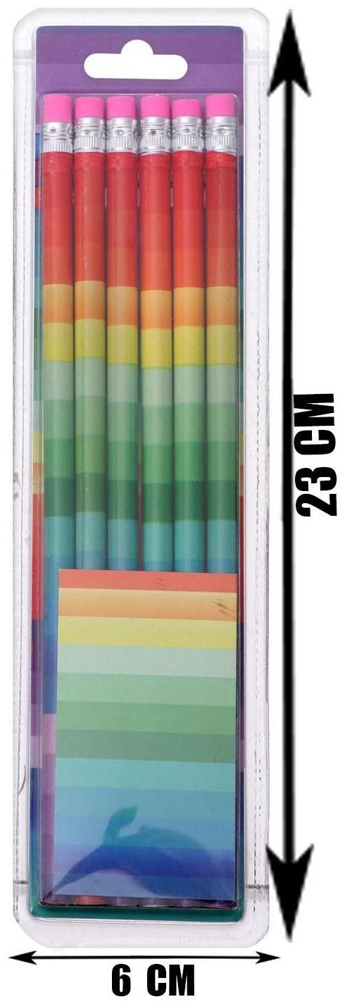 Набор карандашей 6 штук чёрнографитных с ластиком 